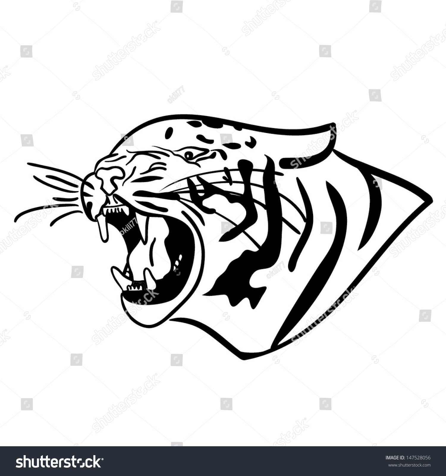 Angry Tiger Outline Vector - 147528056 : Shutterstock