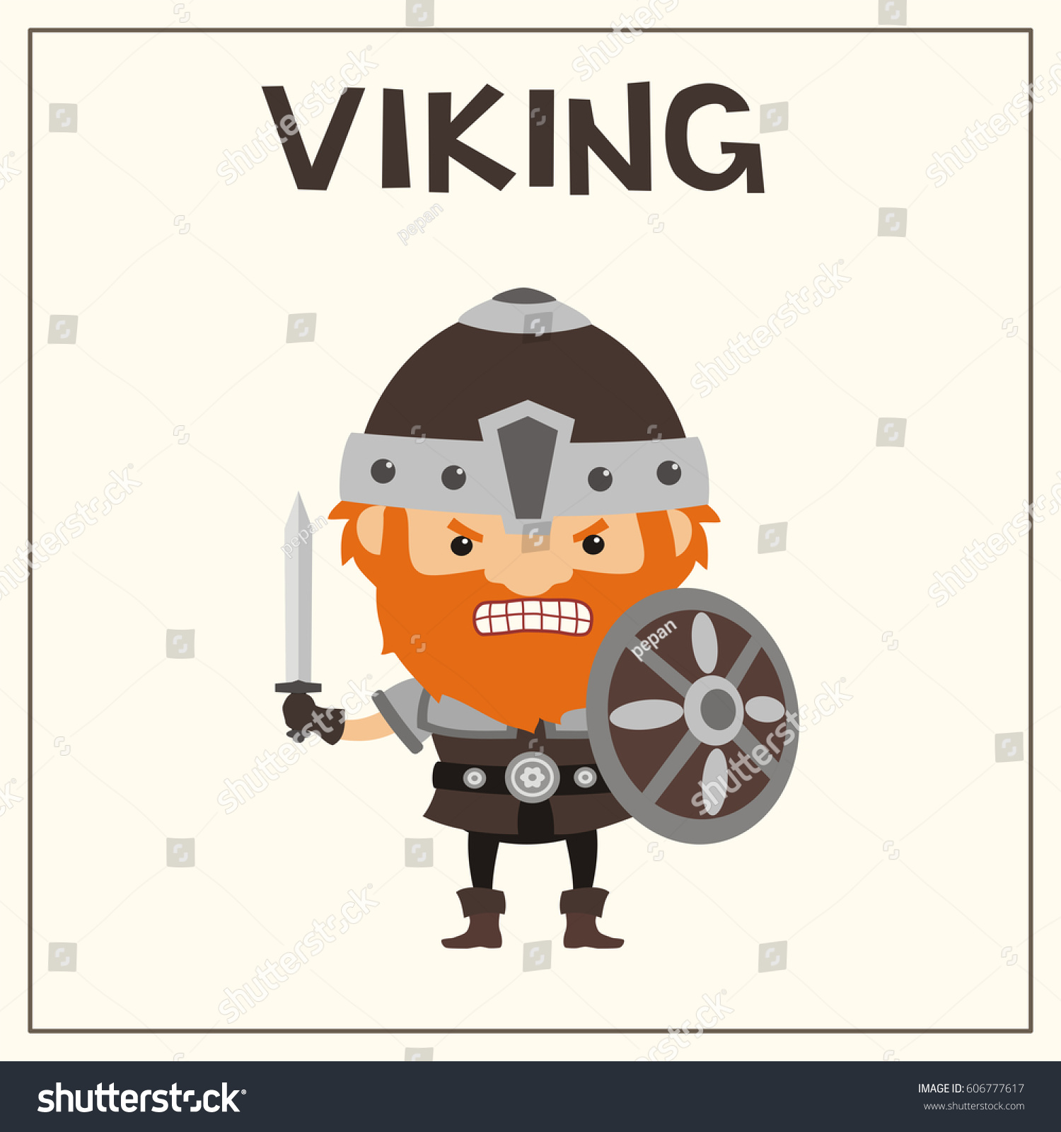 Angry Viking Sword Shield Cartoon Style Vector De Stock Libre De