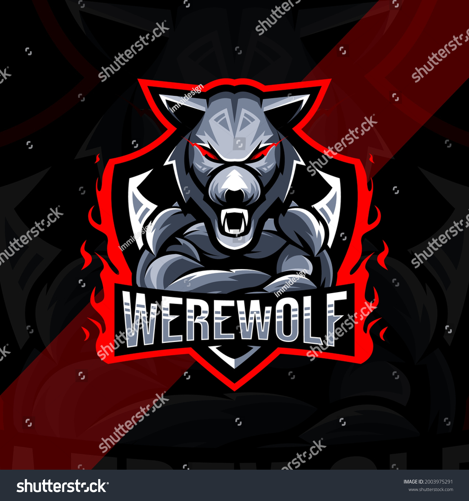 Angry Werewolf Mascot Logo Esport Template Stockvektor (royaltyfri