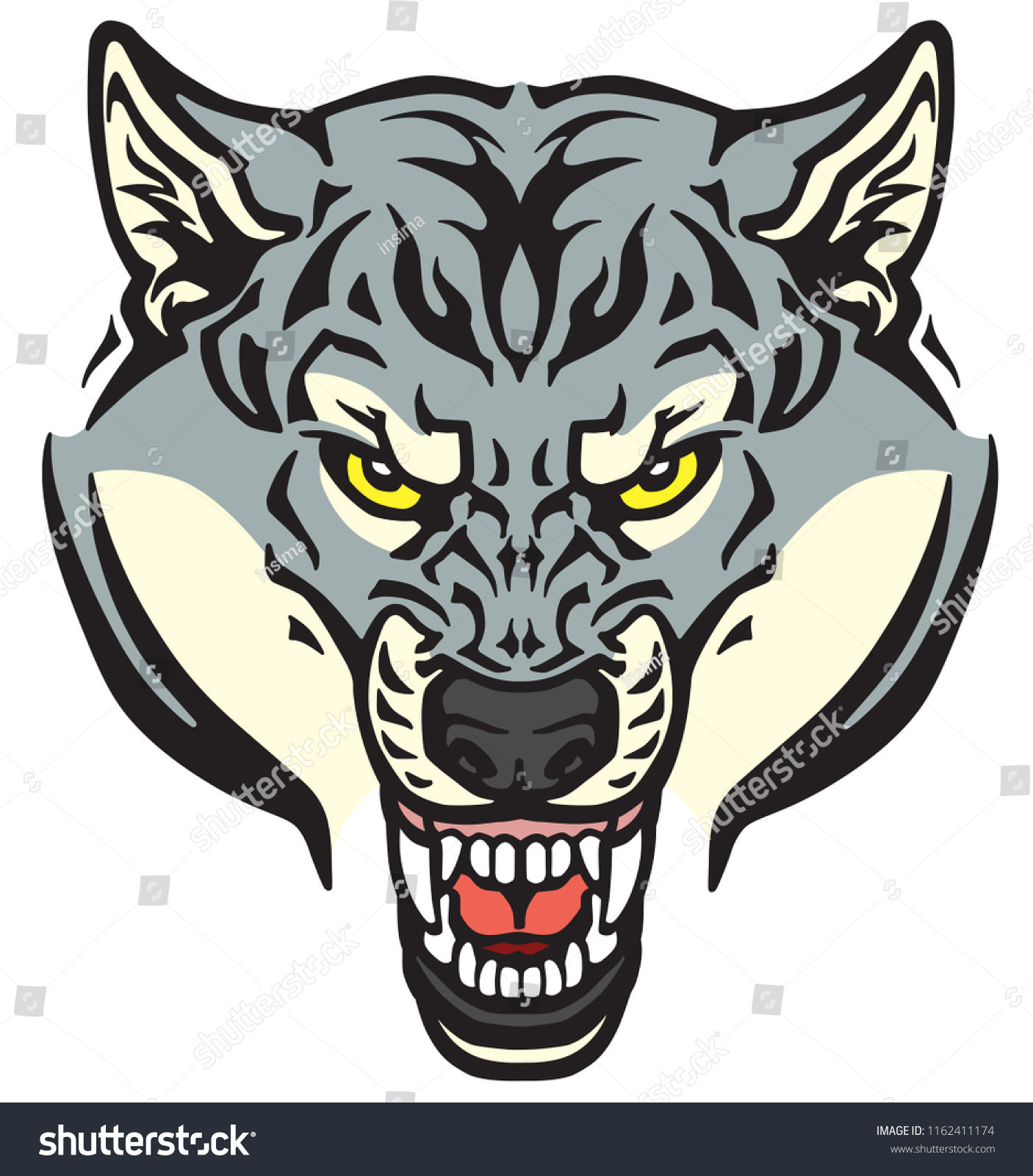 Angry Wolf Head Tattoo Style Vector Stock Vector Royalty Free 1162411174