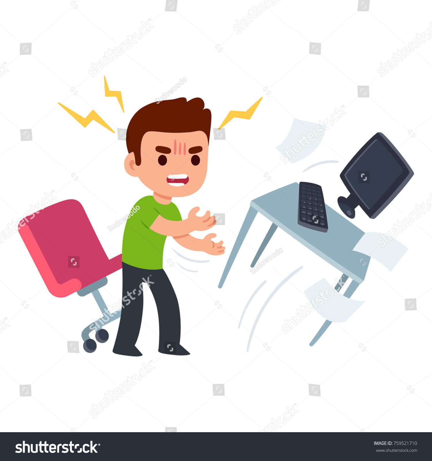 Angry Young Man Work Flipping Desk Stock Vector Royalty Free