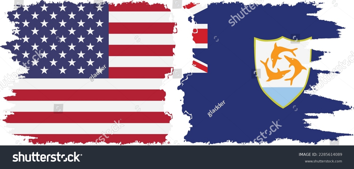 SVG of Anguilla and USA grunge flags connection, vector svg
