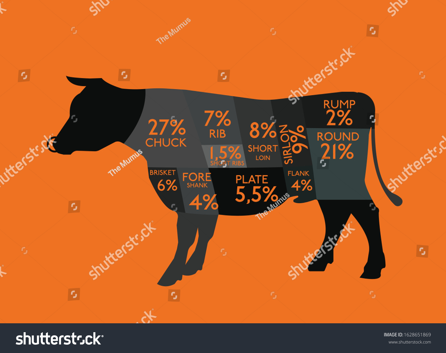 Angus Beef Chart Meat Cuts Stock Vector Royalty Free