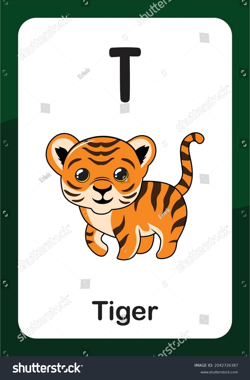 Animal Alphabet Flash Card T Tiger Stock Vector (Royalty Free) 2042726387