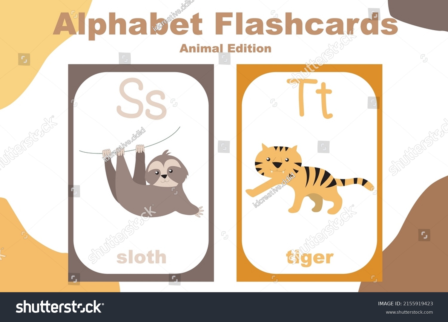 Animal Alphabet Flashcard Educational Printable Flashcard Stock Vector ...