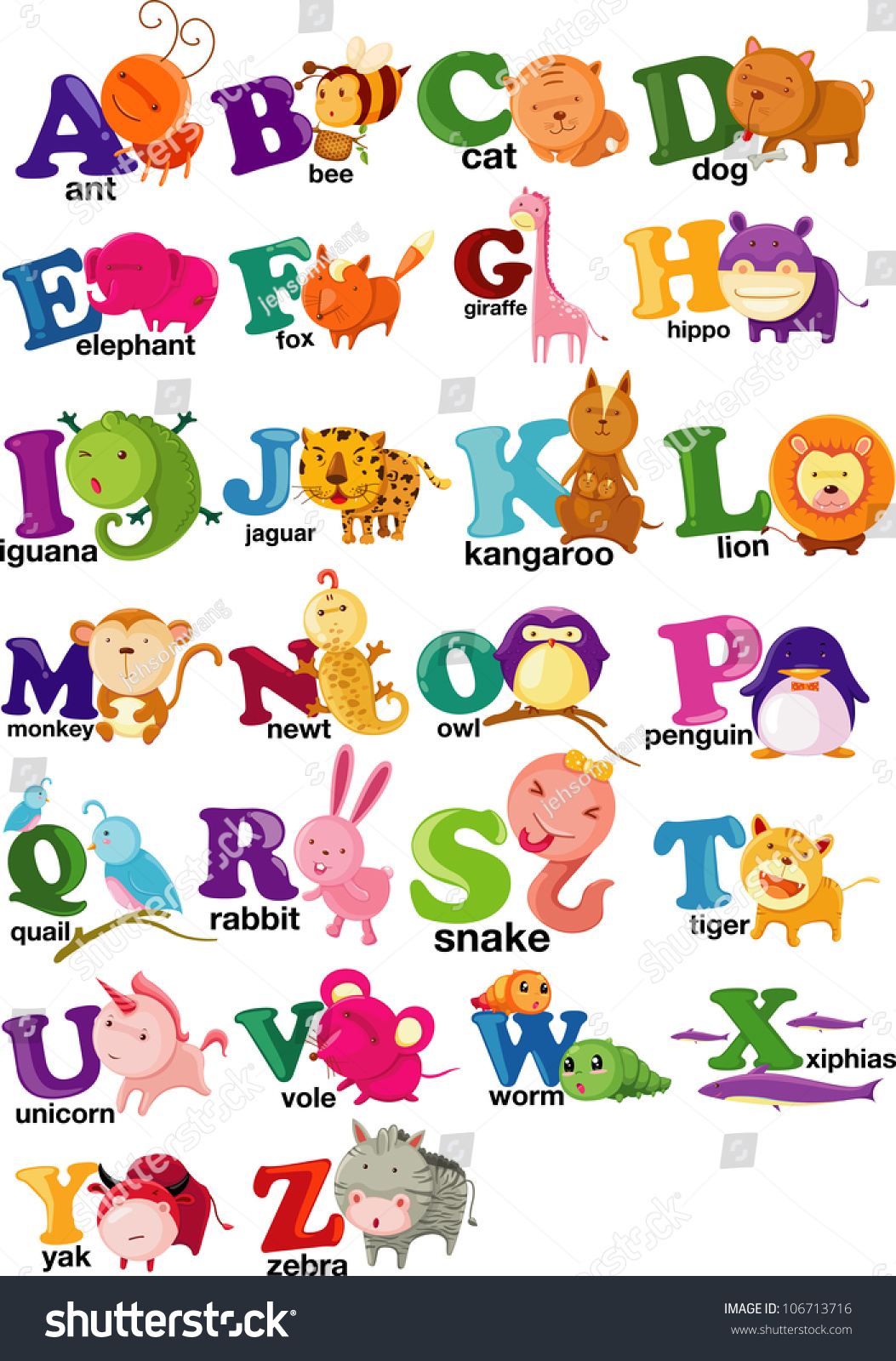 Animal Alphabet Letter Az Stock Vector 106713716 - Shutterstock