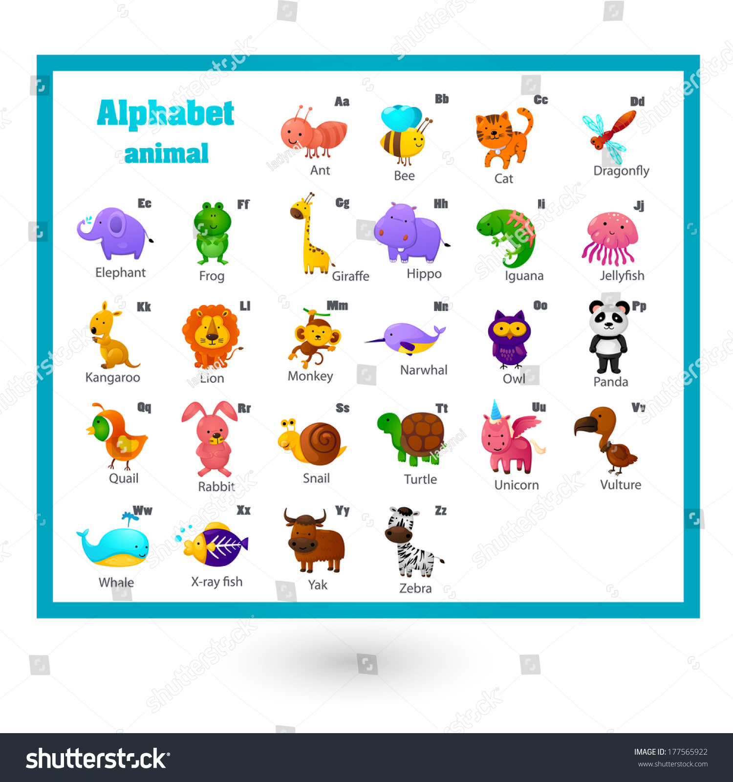 Animal Alphabet Letter Az Stock Vector 177565922 - Shutterstock