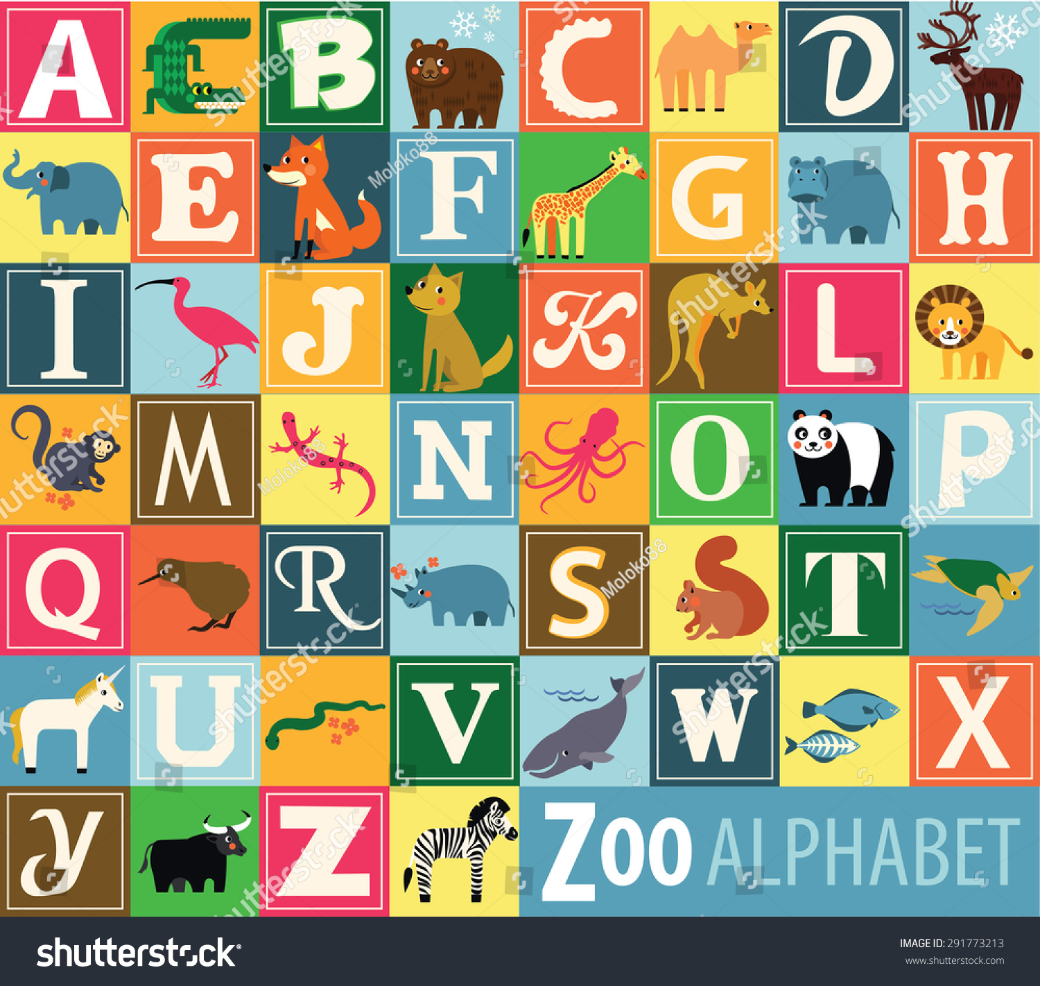 Download Animal Alphabet Zoo Alphabet Stock Vector 291773213 - Shutterstock