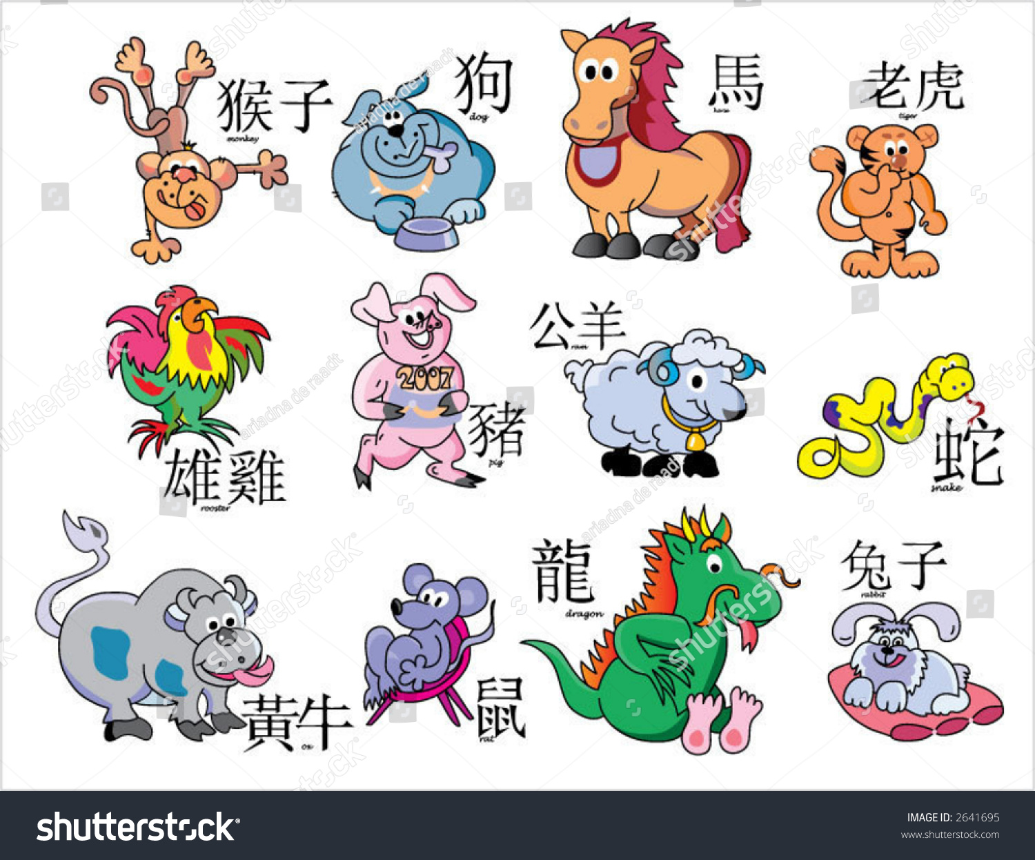 Animal Characters Symbols China Horoscope Stock Vector (Royalty Free ...