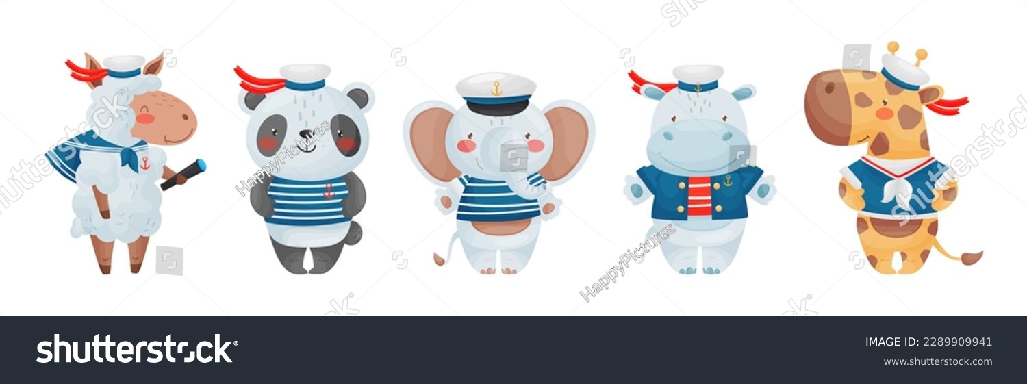 SVG of Animal Characters Sailors and Seaman in Cap Vector Set svg