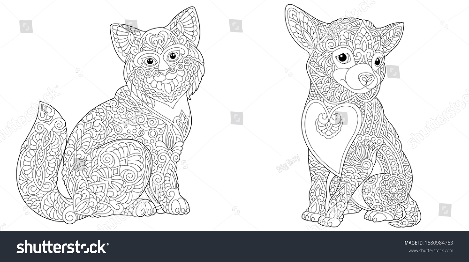 Adult Coloring Book Cat Chihuahua Dog Stock Vector Royalty Free ...