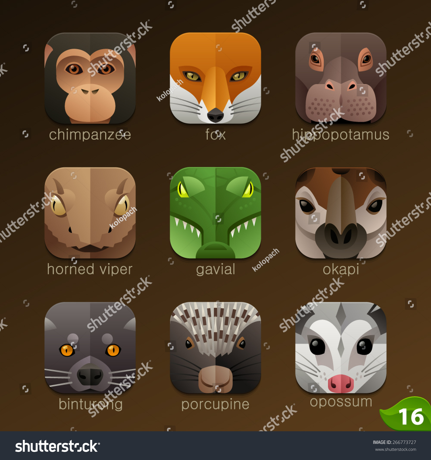 SVG of Animal faces for app icons-set 16 svg