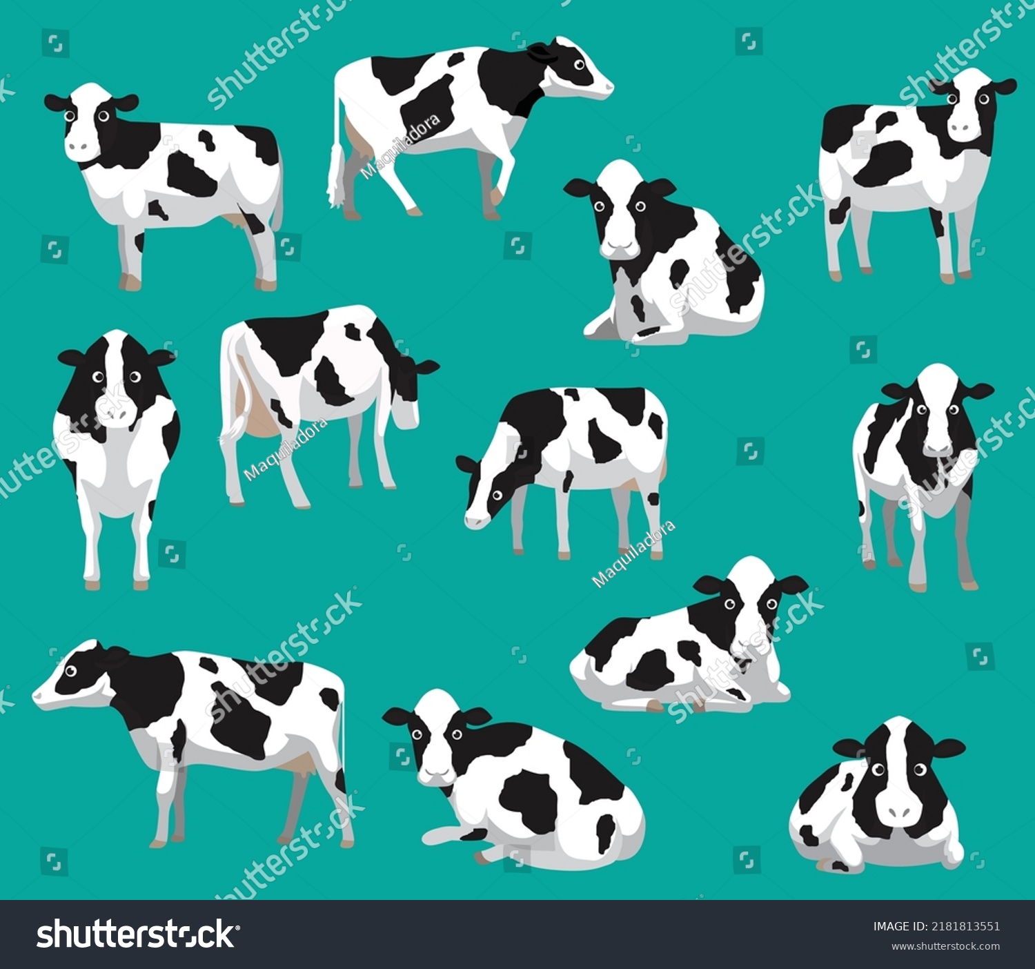 Animal Farm Cow Holstein Friesian Poses Stock Vector (Royalty Free ...