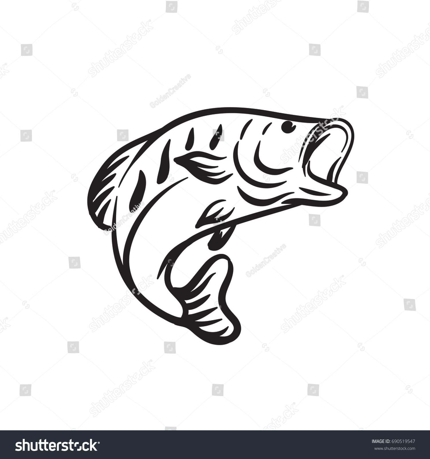 black and white fish jumping, open mouth clip art preview
