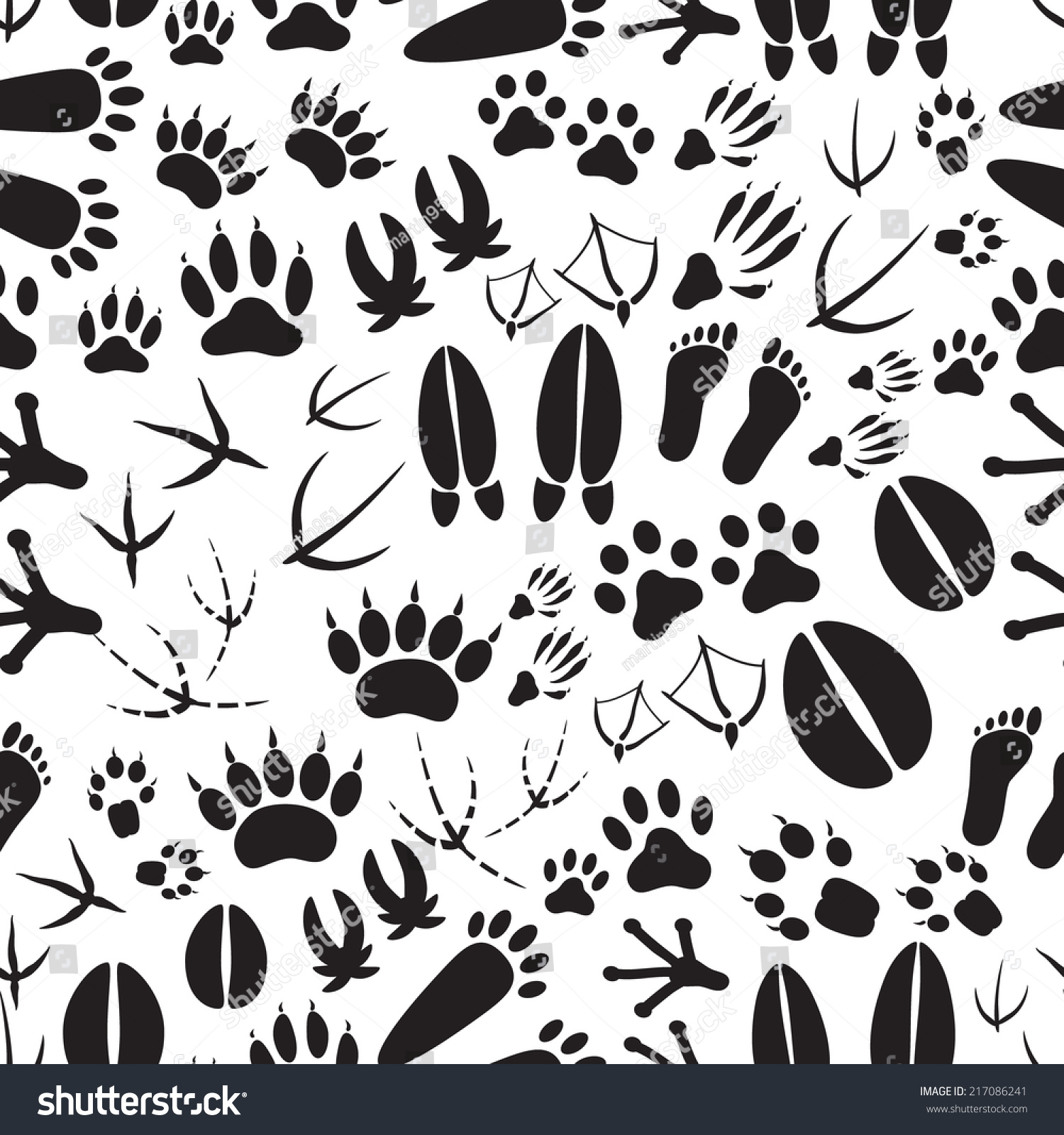 Animal Footprints Black And White Seamless Pattern Eps10 Stock Vector ...