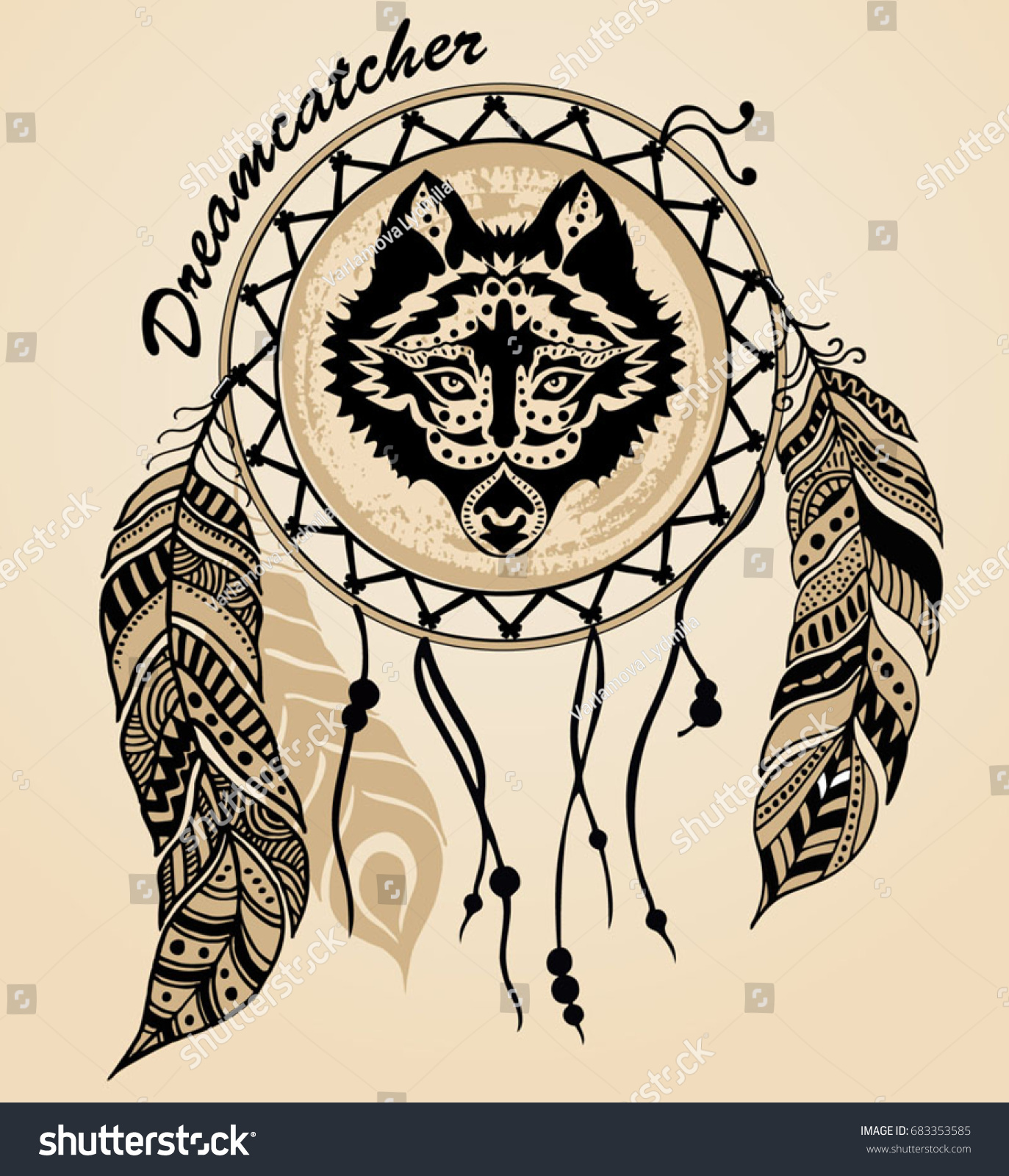 Animal Hand Drawn Illustration Wolf Indian Stock Vector Royalty