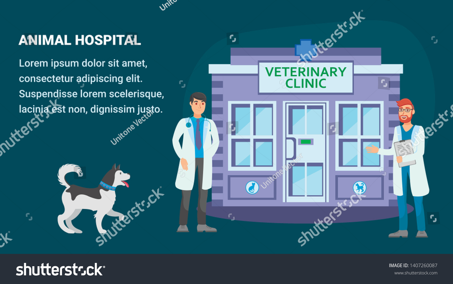 Animal Hospital Flat Web Banner Vector Stock Vector Royalty Free 1407260087