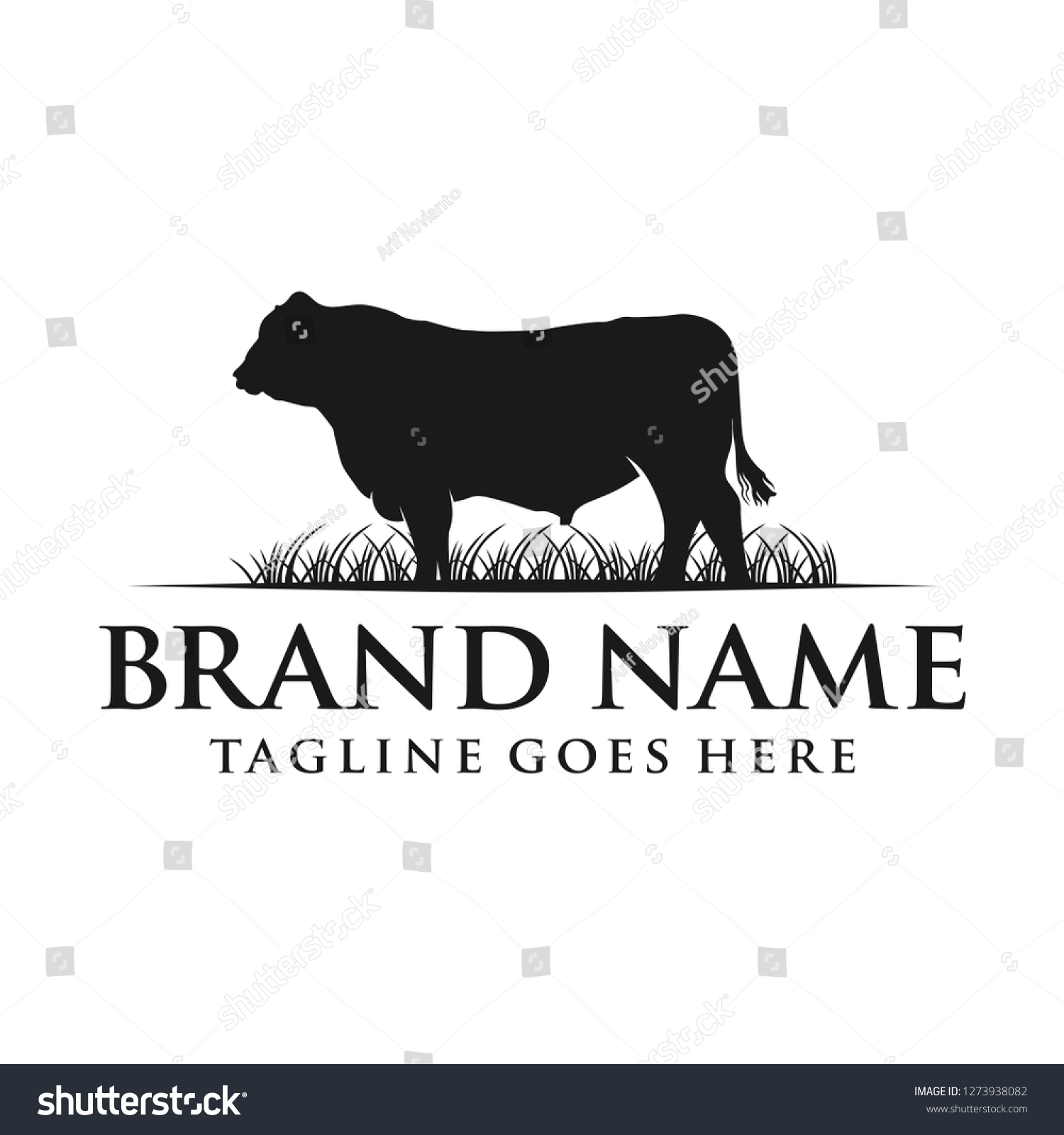 SVG of animal logo of black angus cow on grass svg