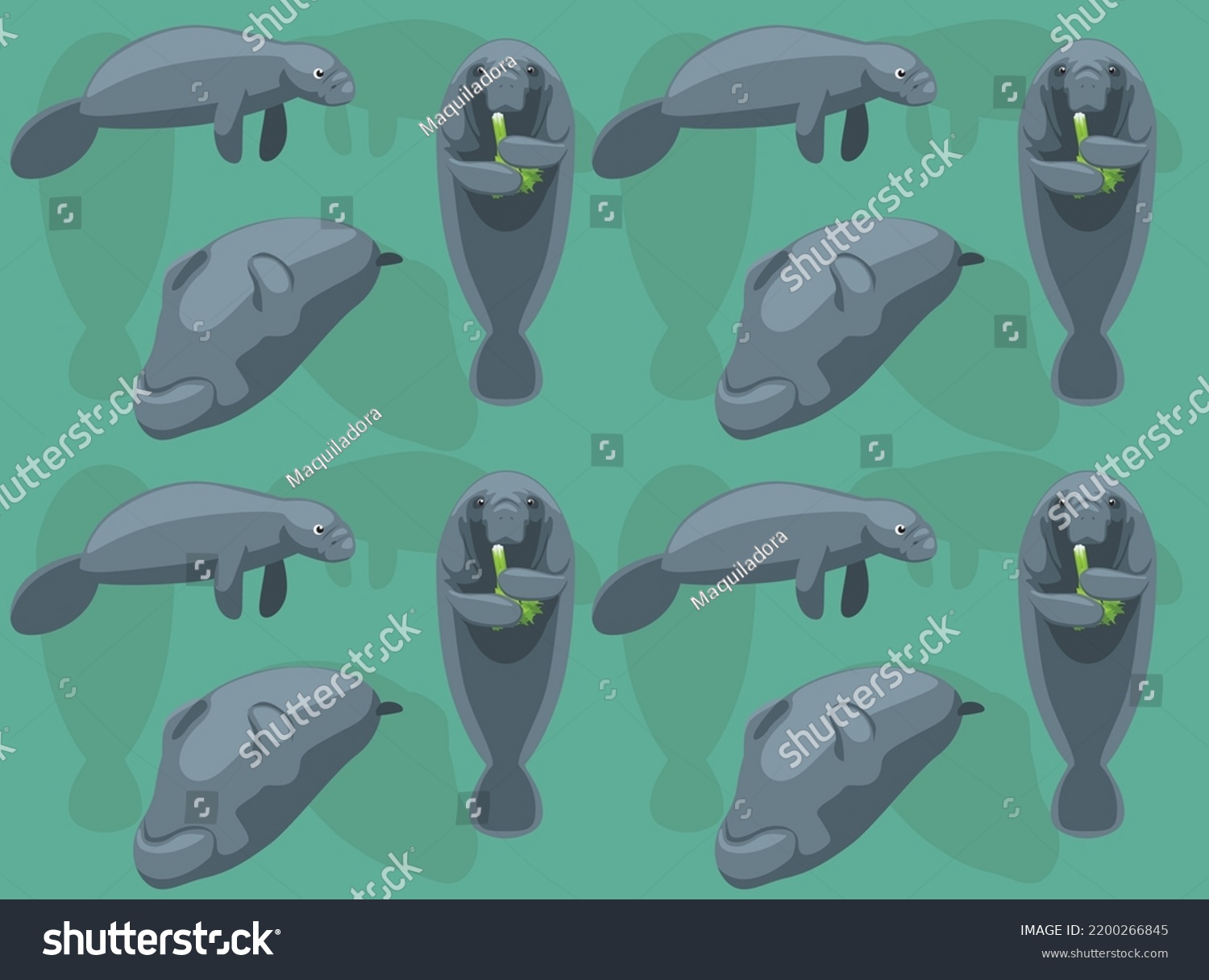 SVG of Animal Manatee Eating Poses Cute Cartoon Character Seamless Wallpaper Background
 svg