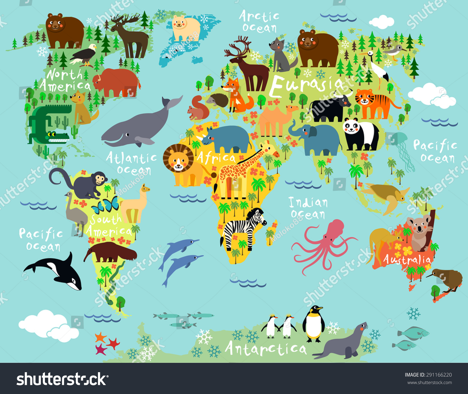 Animal Map World Children Kids Stock Vector Royalty Free 291166220