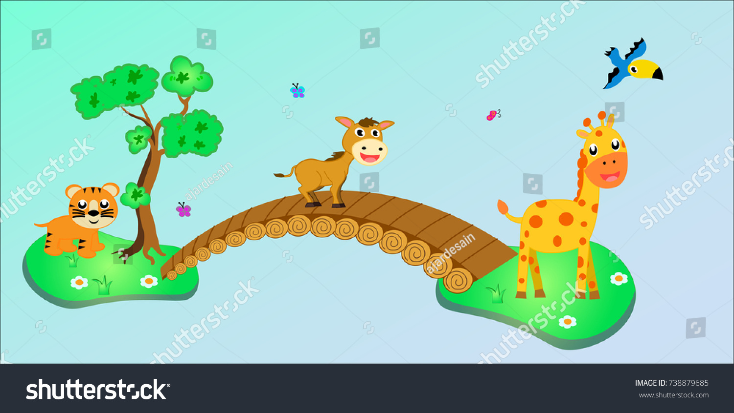 Animal Set Kindergarten Wallpaper Vector Cartoon Stock Vector