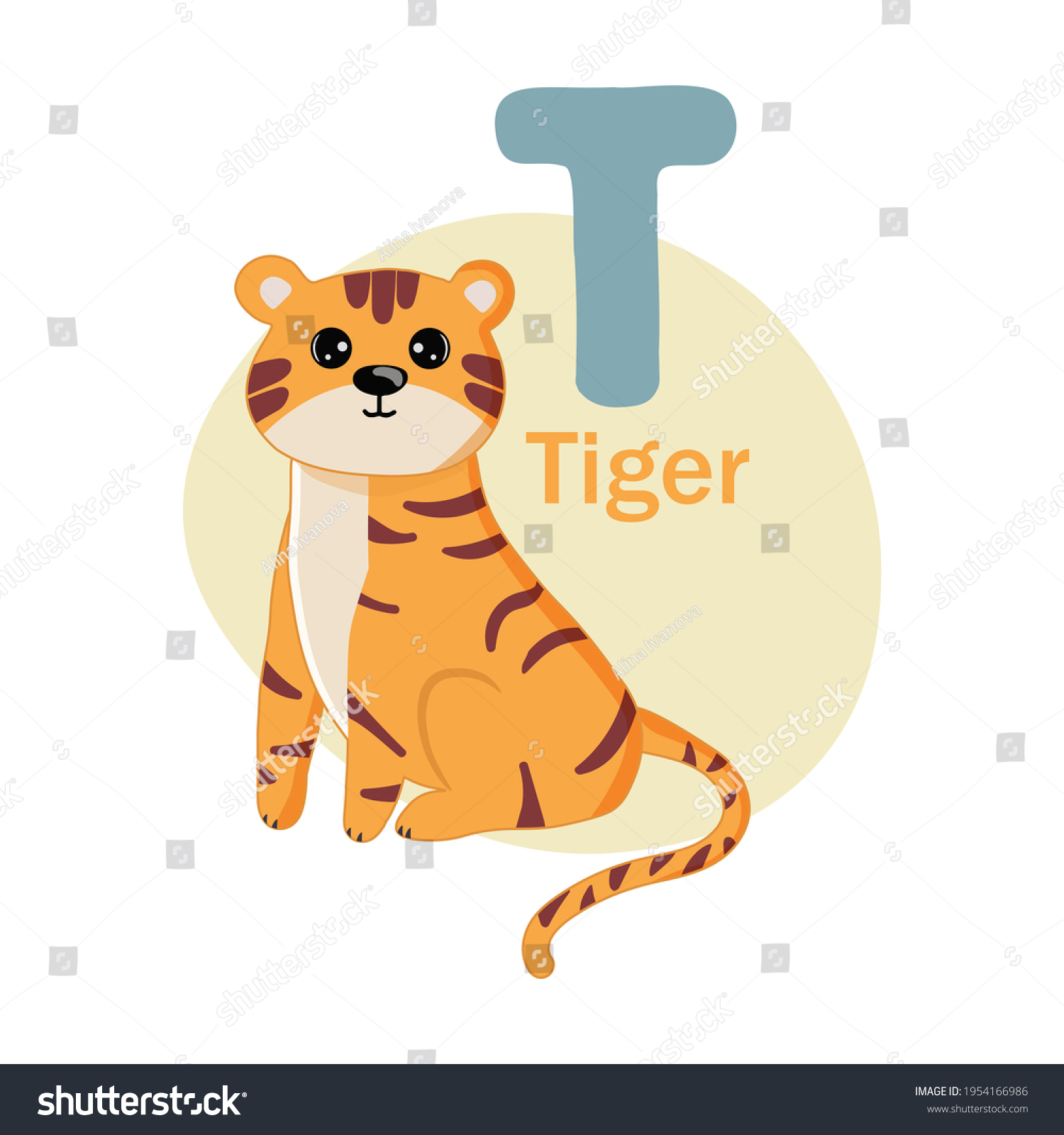 Animals Alphabet Cute Tiger Isolated On Stock Vector (Royalty Free ...