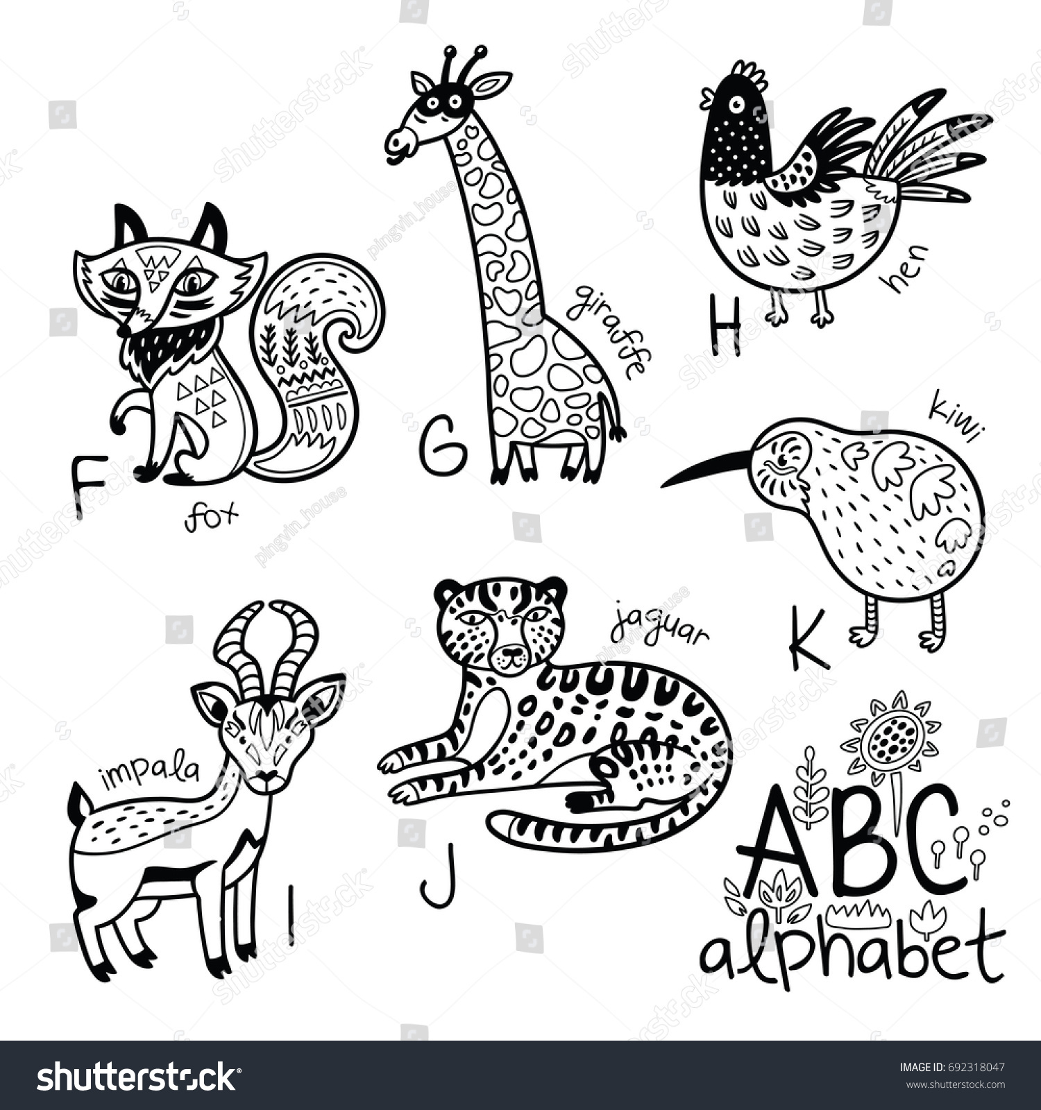 Animals Alphabet F K Children Vector Stock Vector Animals Alphabet F K Children Vector Stock Vector