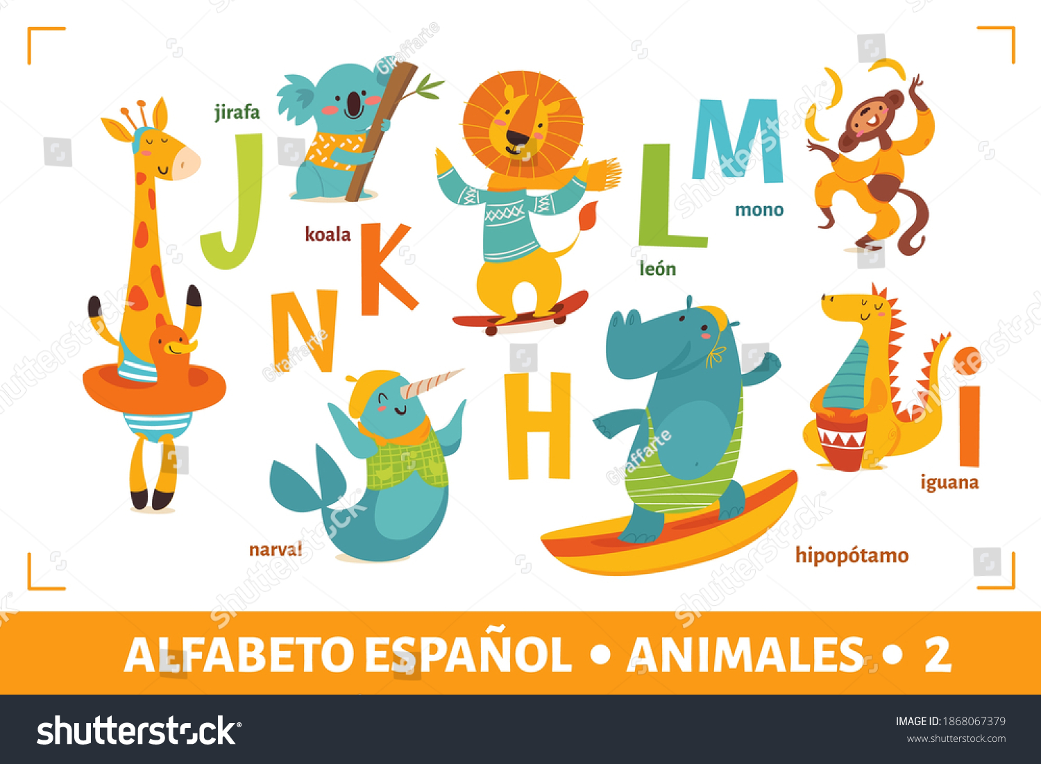 Animals Alphabet Spanish Language Part 2 Stock Vector (Royalty Free ...