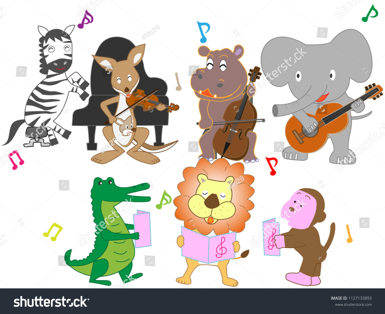 Animals Playing Instruments Singing Stock Vector (Royalty Free) 1127133893