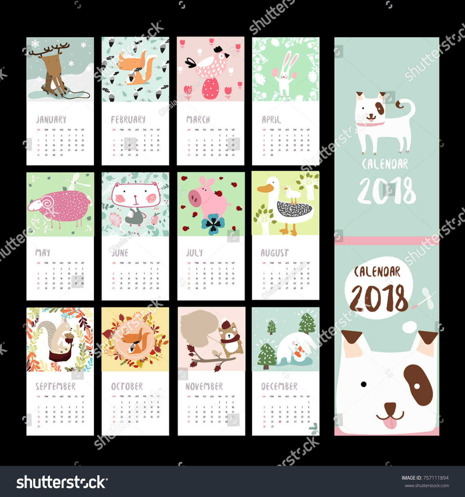 Animals Calendar Template Stock Vector (Royalty Free) 757111894