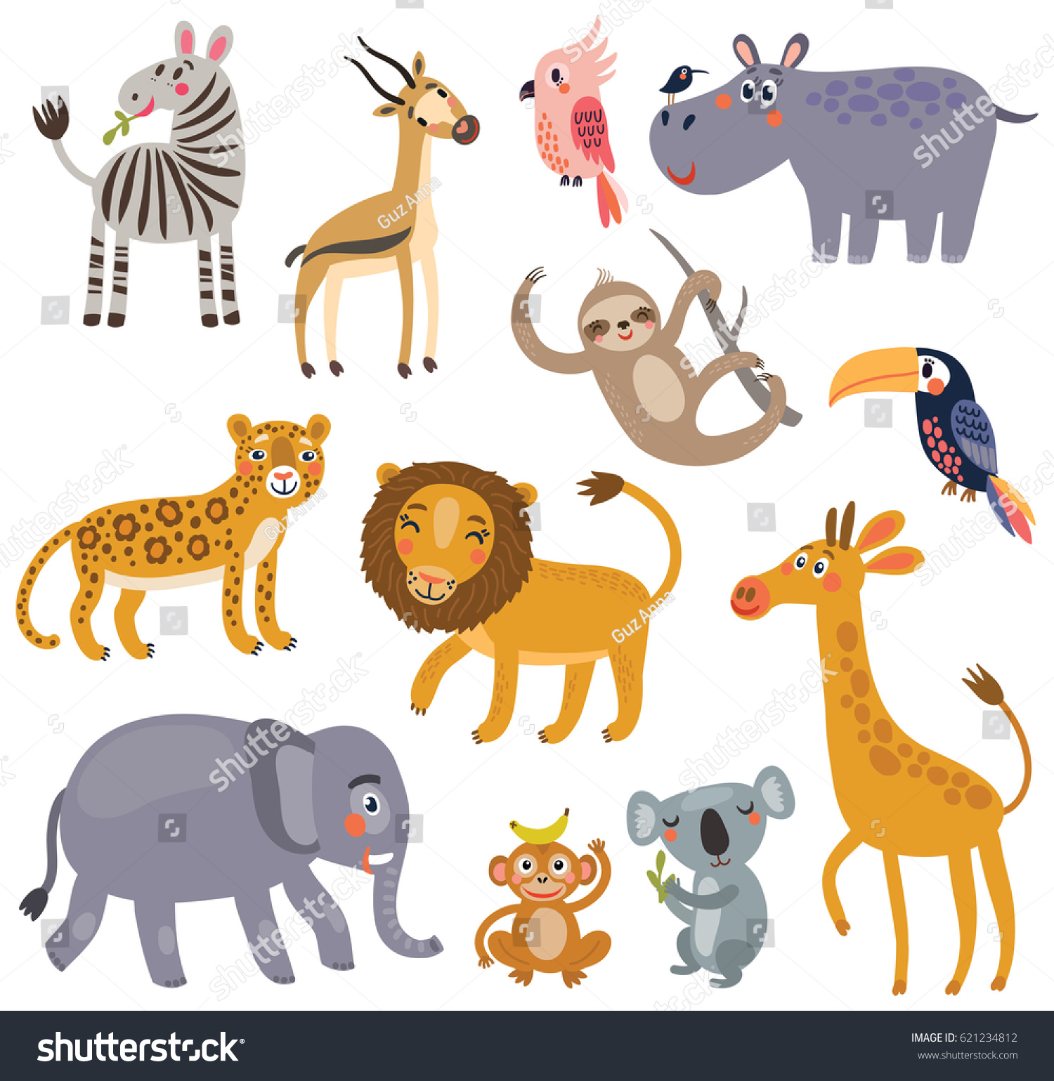 Animals Jungle Vector Set Characters Stock Vector (Royalty Free) 621234812