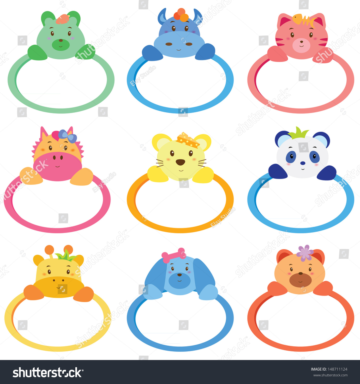 Animals Oval Frames Two Stock Vector Illustration 148711124 : Shutterstock