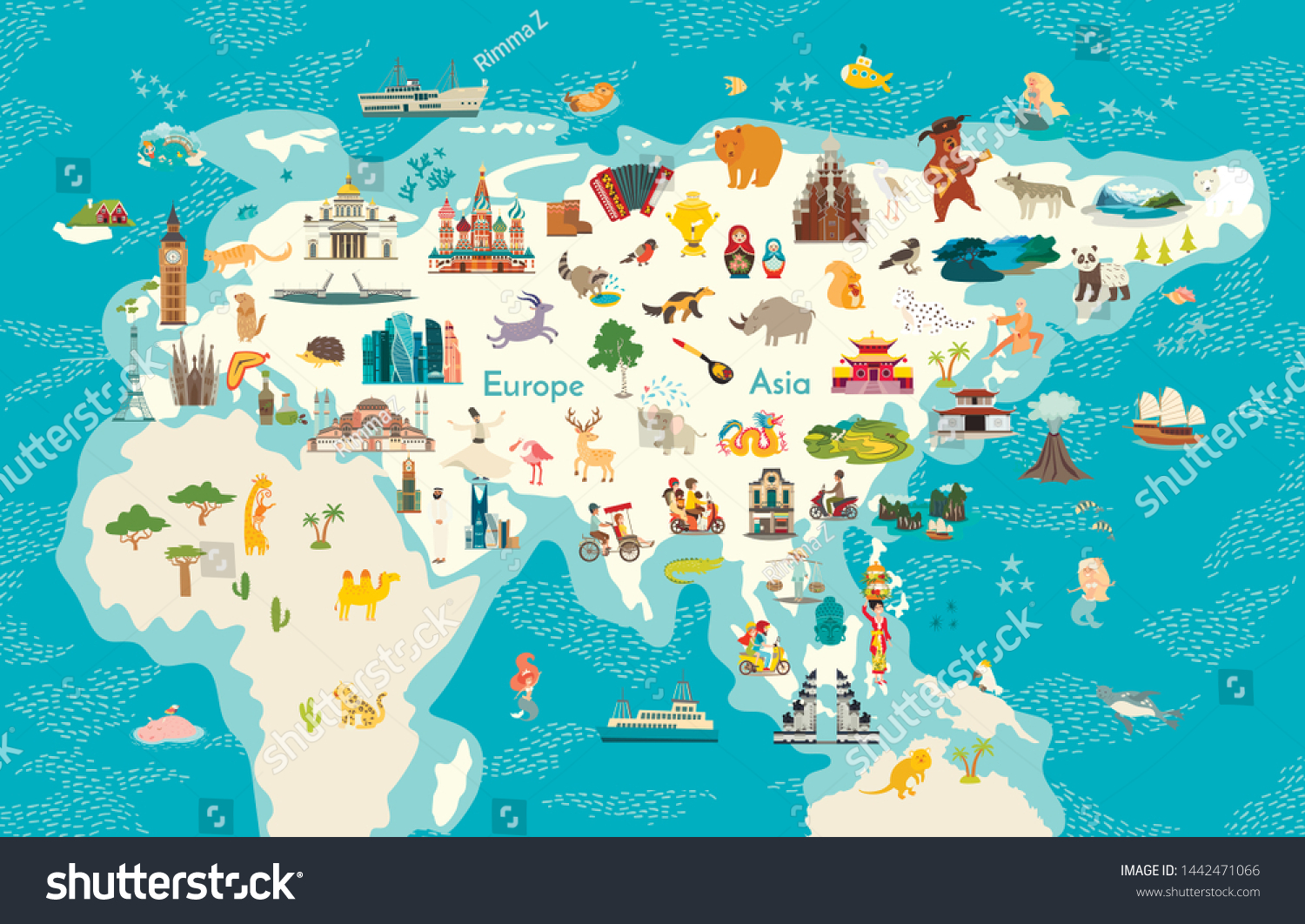 Animals World Map Eurasia Vector Illustration Stock Vector (Royalty ...