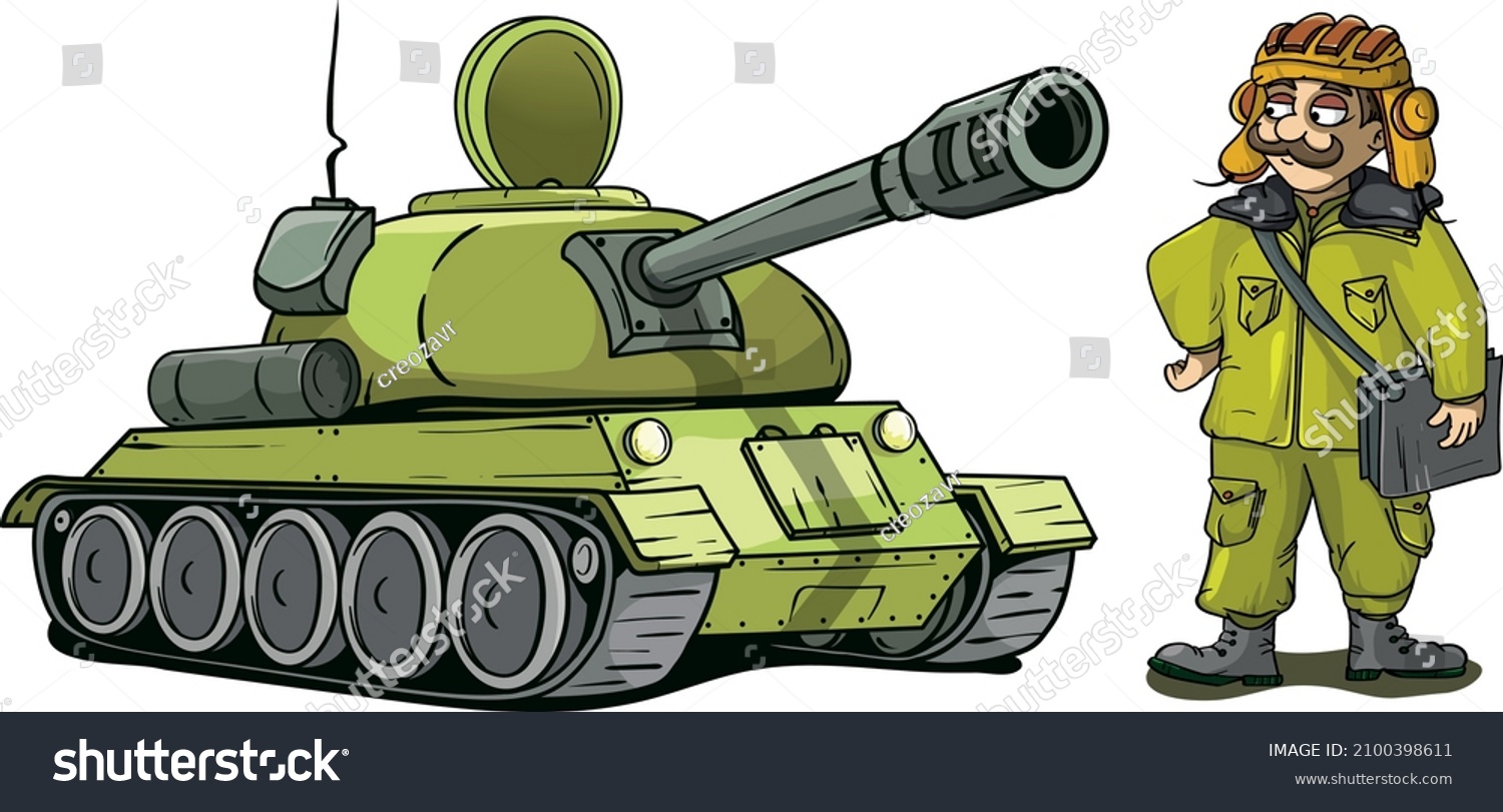 Animated Olive Tank Cannon Soldier Around Stock Vector (Royalty Free ...