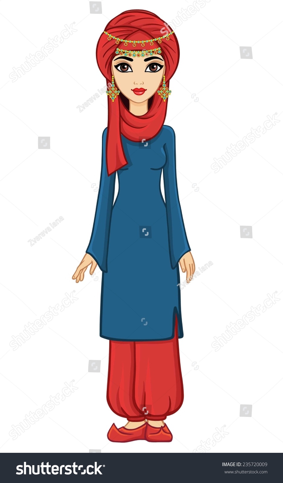 Animation Beautiful Muslim Girl Turban Wide Stock Vector (Royalty Free ...