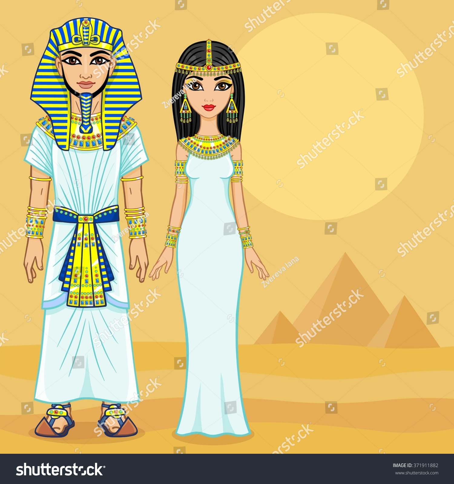 Animation Egyptian Family In Ancient Clothes. Full Growth. Background ...