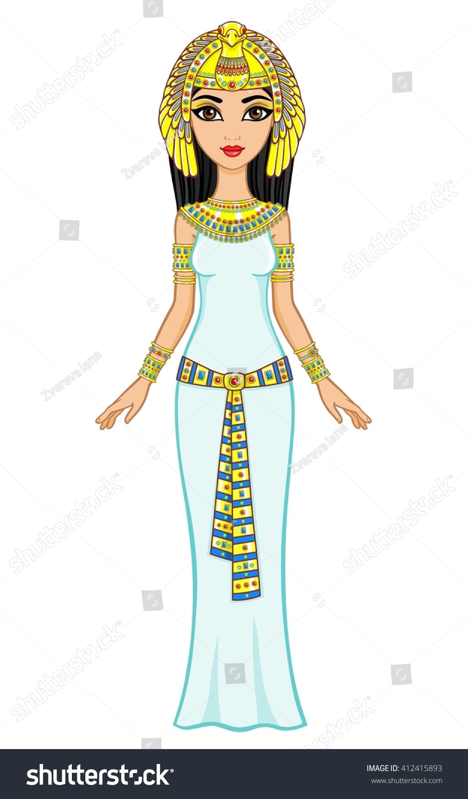 Animation Egyptian Princess Gold Jewelry Goddess Stock Vector 412415893 ...