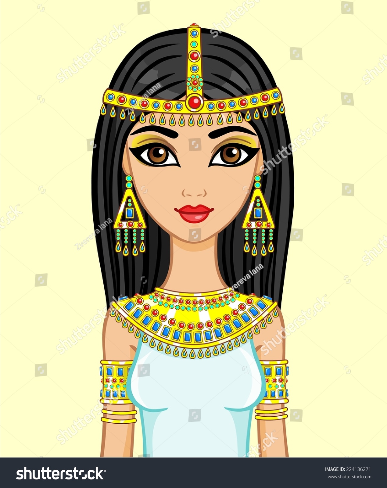 Animation Egyptian Princess In Gold Jewelry, Isolated On A Beige ...