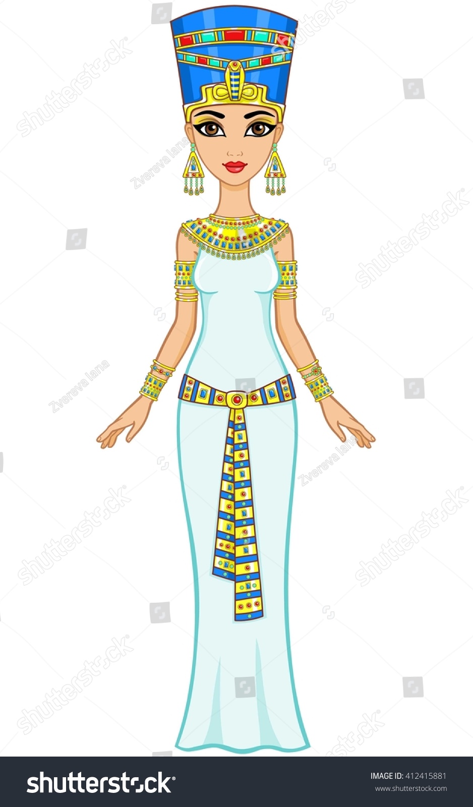 Animation Egyptian Princess In Gold Jewelry. Queen Nefertiti. Full ...