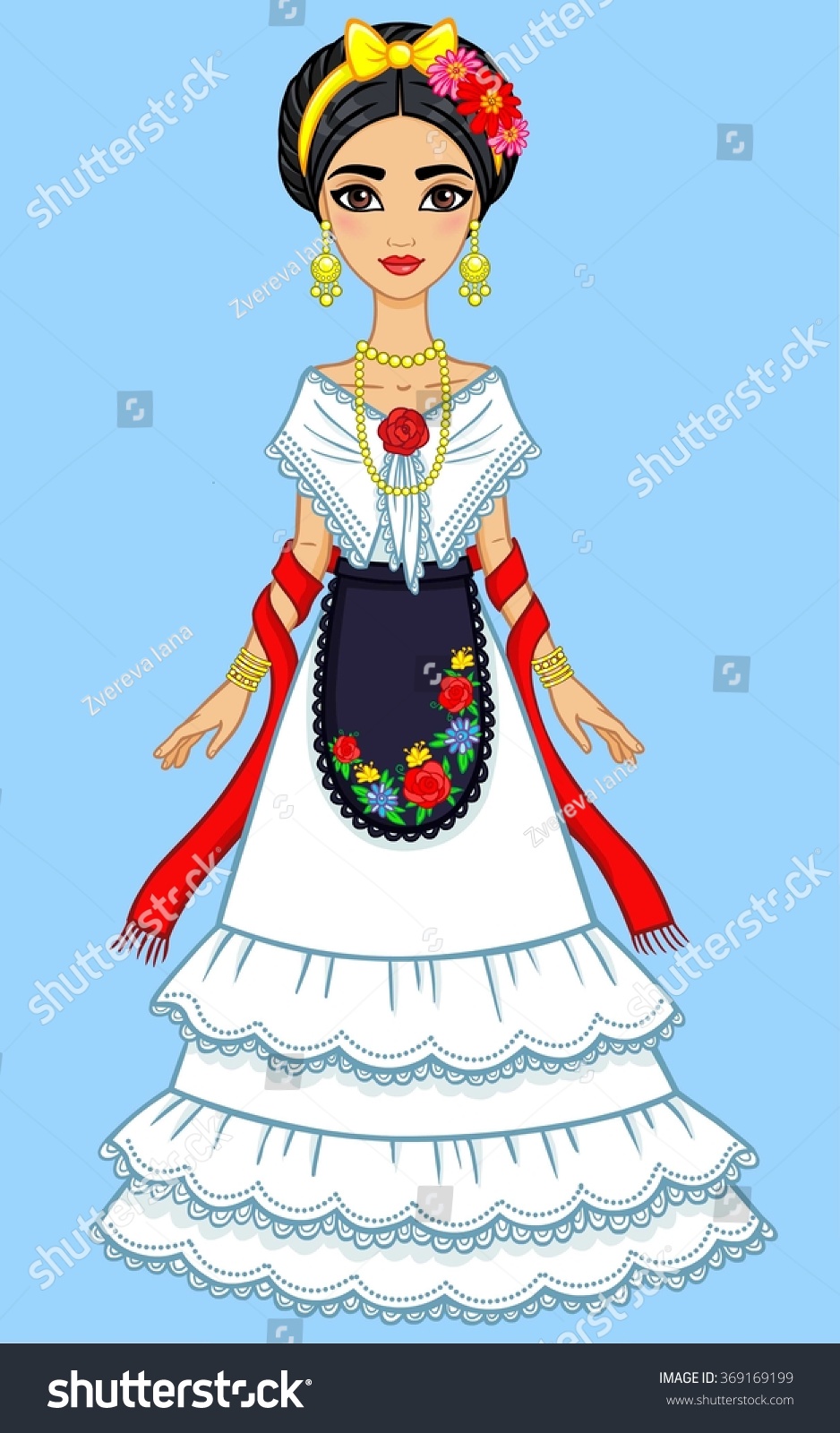 Animation Mexican Girl Festive Dress Isolated Stock Vector (Royalty ...