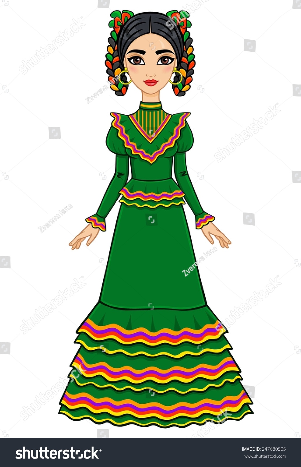 Animation Mexican Girl In An Ancient Dress. Isolated On A White ...