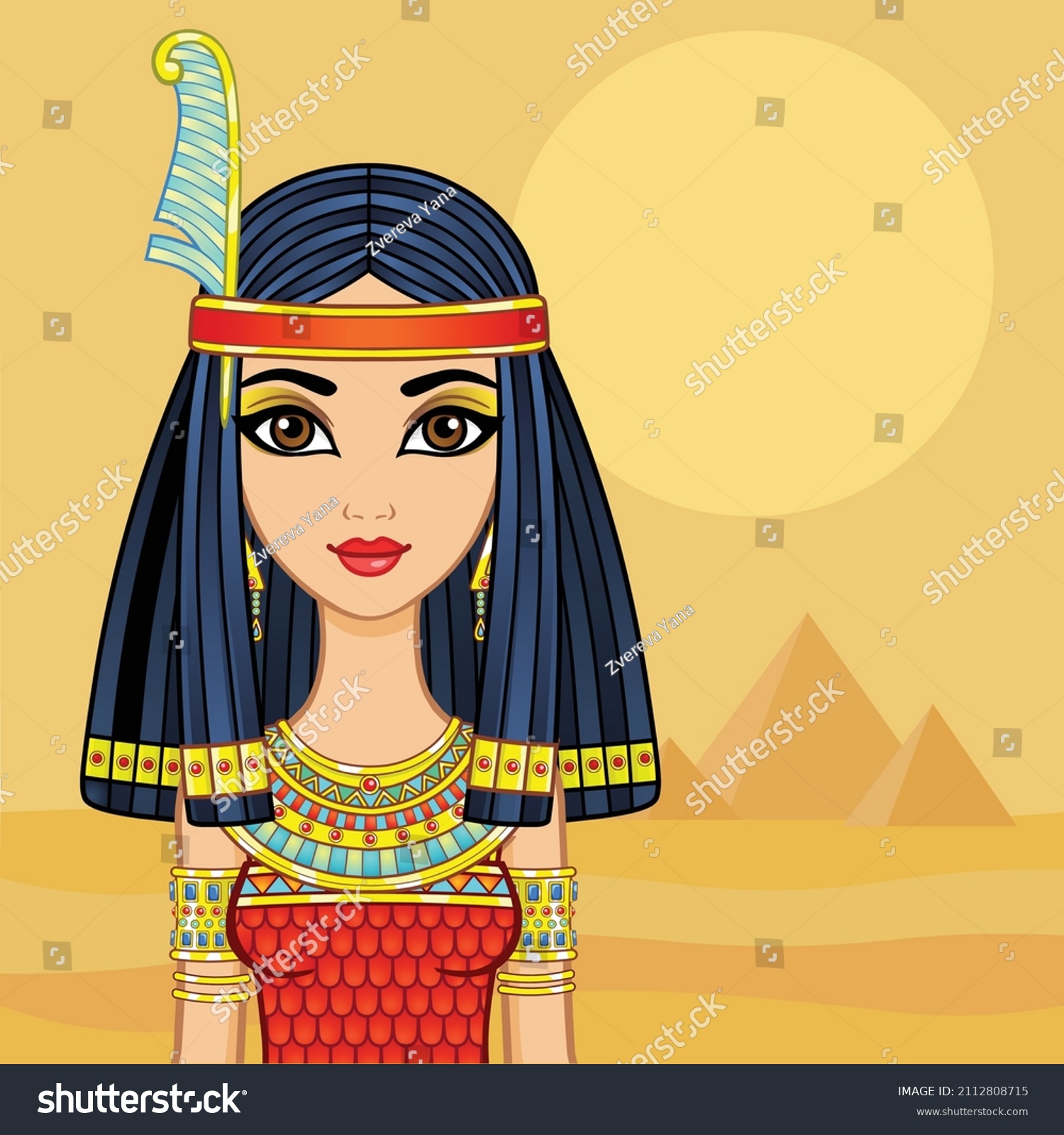 Animation Portrait Ancient Egyptian Goddess Maat Stock Vector (royalty 