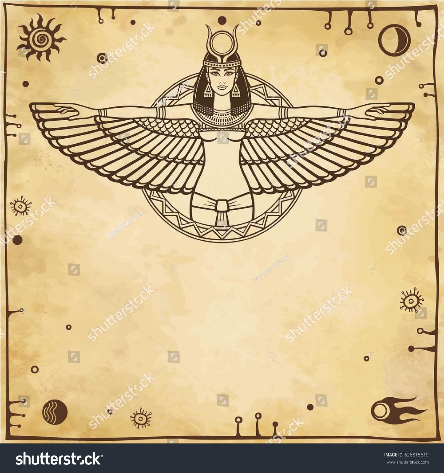 Animation Portrait Ancient Egyptian Winged Goddess Stock Vector ...