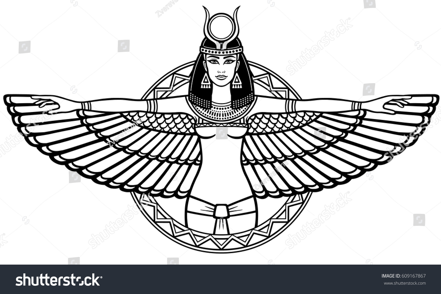 Animation Portrait Ancient Egyptian Winged Goddess Stock Vector ...