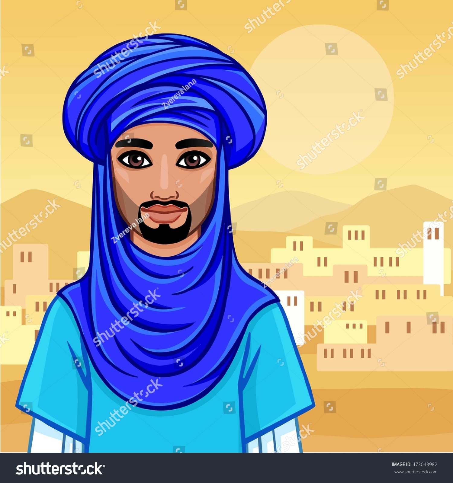 Animation Portrait Arab Man Turban Background 스톡 벡터로열티 프리 473043982 Shutterstock 