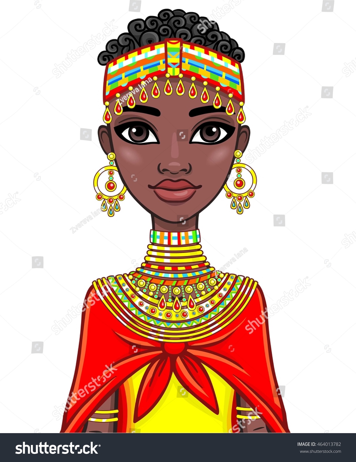 Animation Portrait Attractive African Girl Vector Stock Vector (Royalty ...