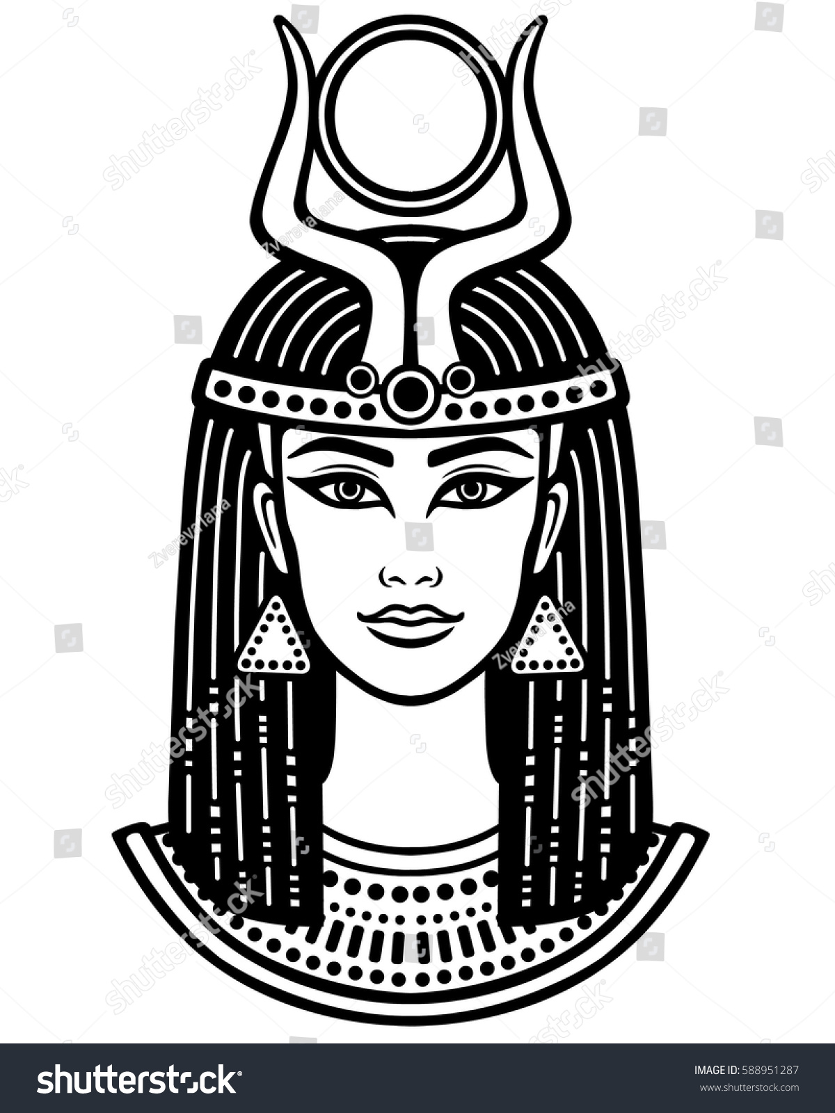 Animation Portrait Beautiful Egyptian Woman Horned Stock 