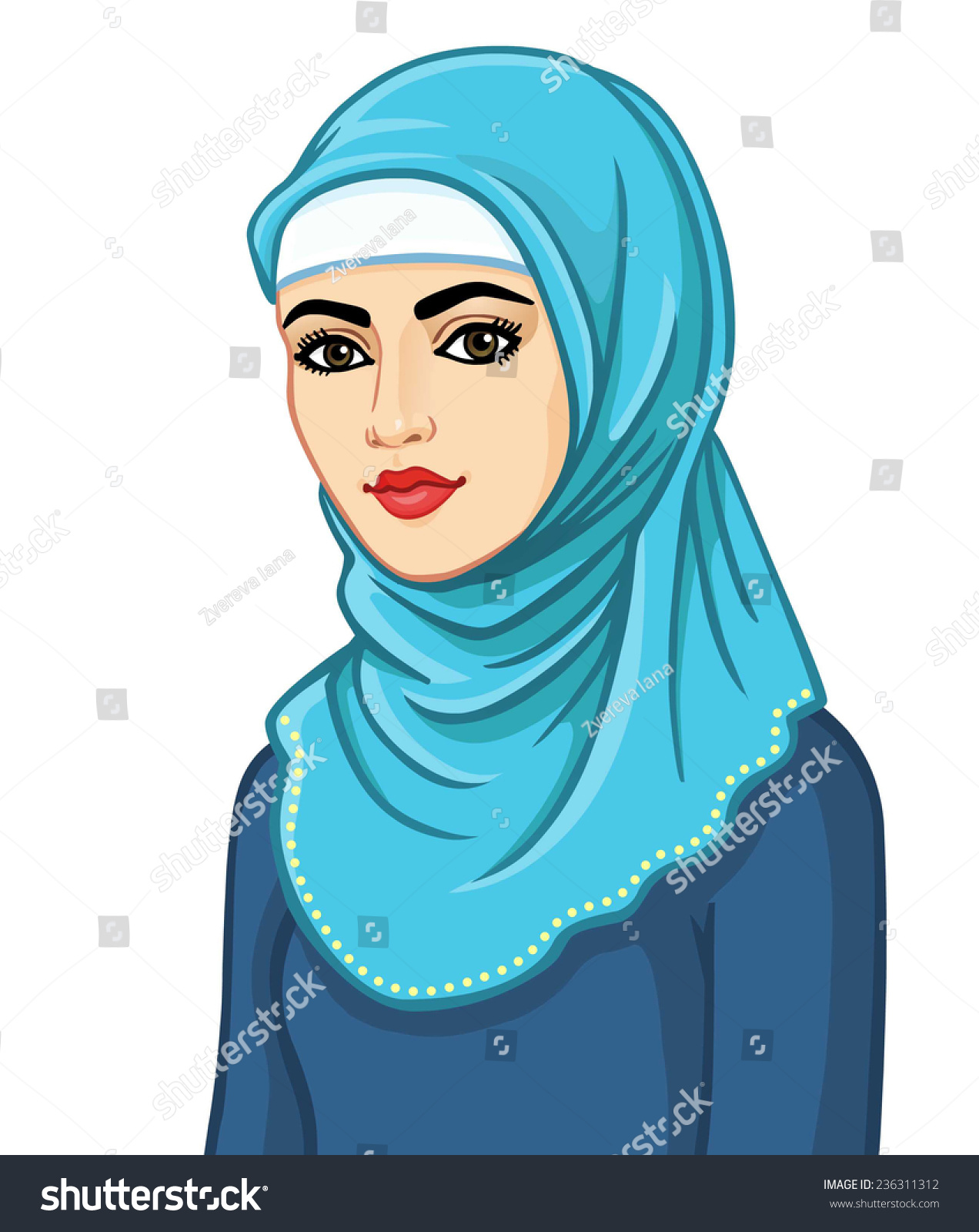 Animation Portrait Of The Muslim Woman In A Hijab. Isolated. Stock ...