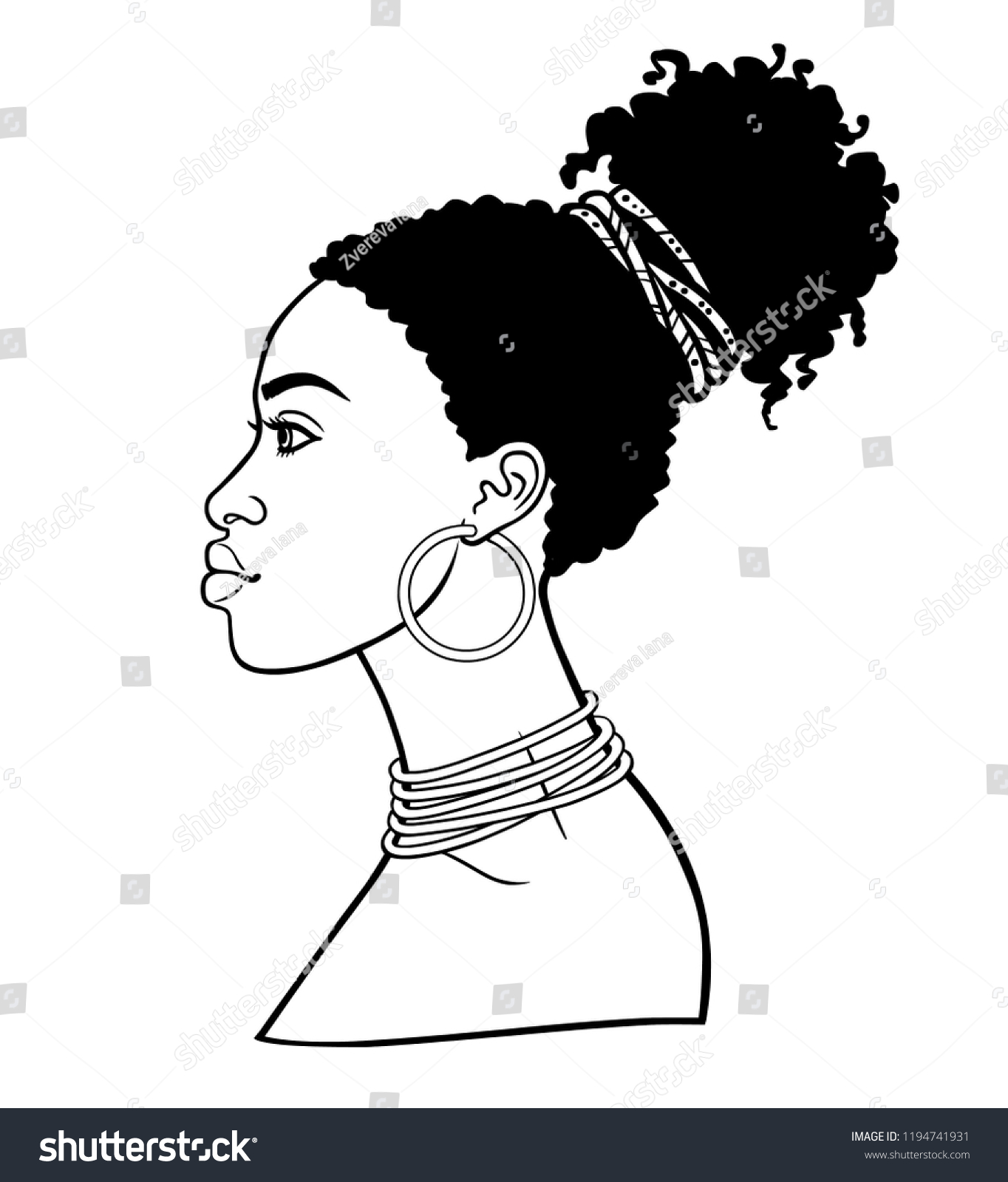 Animation Portrait Young African Woman Profile Stock Vector (Royalty ...