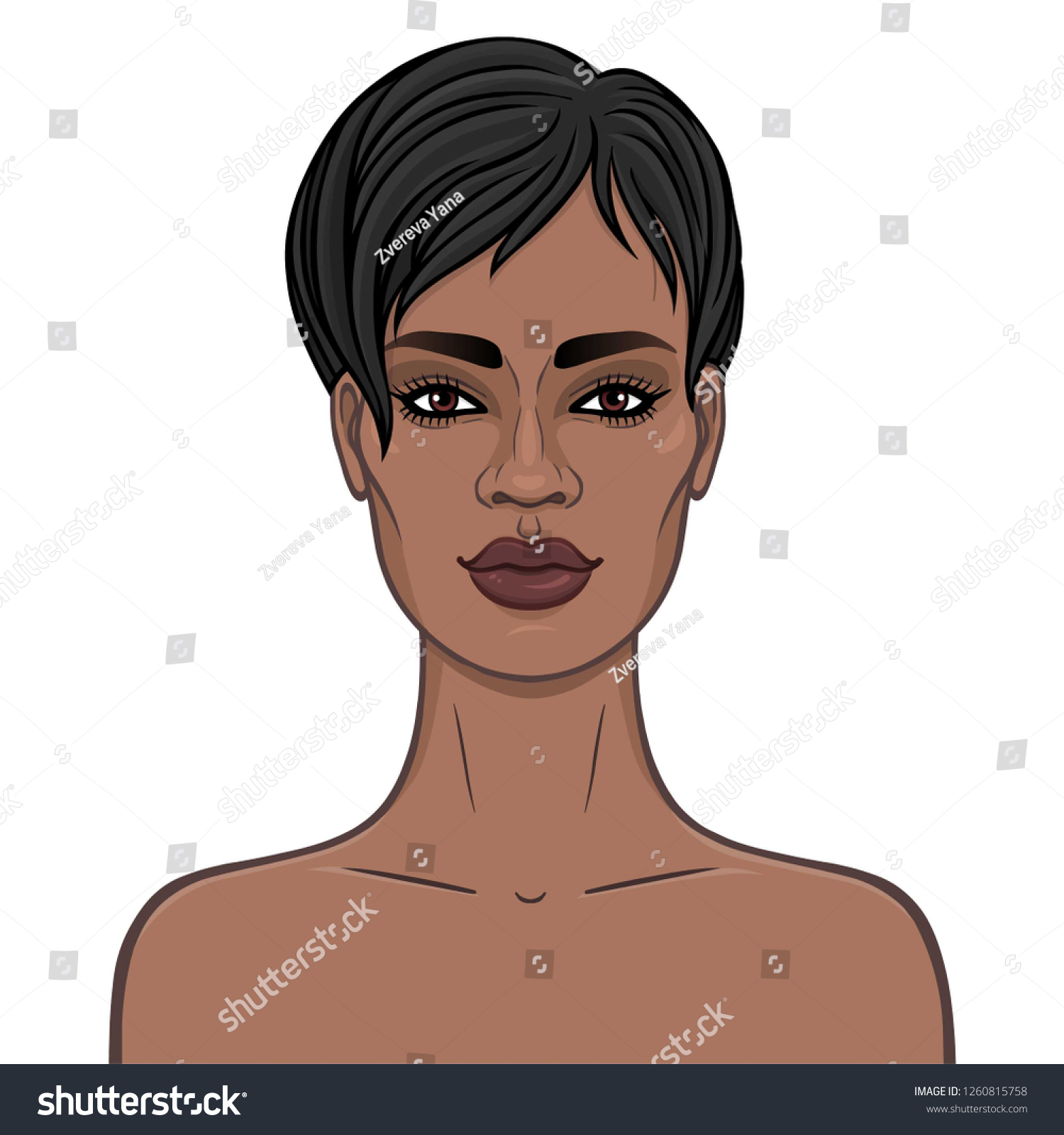 Animation Portrait Young Beautiful African Woman Stock Vector Royalty Free 1260815758 7439